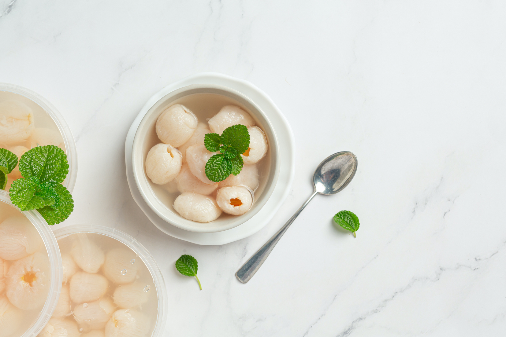 Lychee in Syrup on white background